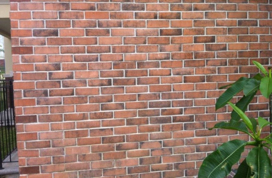 Exterior wall in Wire Cut Copper brick veneer, toasted orange brick